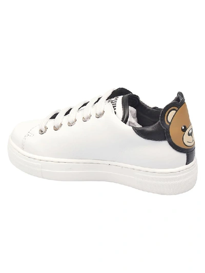 Shop Moschino Bear Patch Sneakers In Bianco Nero