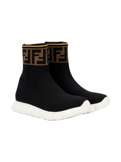 Shop Fendi Black Sock Sneakers In Nero