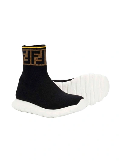 Shop Fendi Black Sock Sneakers In Nero