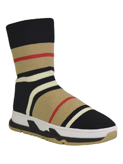 Shop Burberry Striped Sock Sneakers In Panna