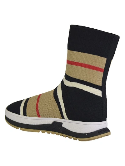 Shop Burberry Striped Sock Sneakers In Panna