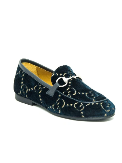 Shop Gucci Blue Velvet Jordaan Loafers