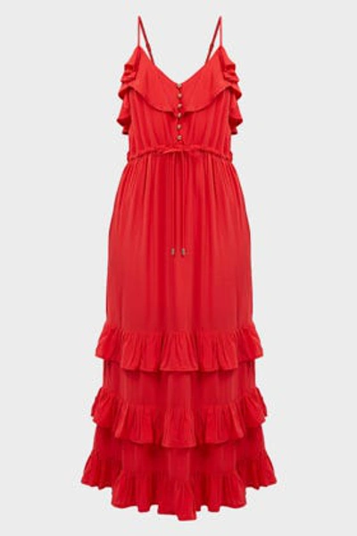 Shop Melissa Odabash Bethan Tiered-ruffled Midi Dress In Red