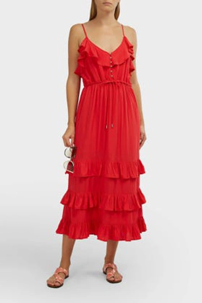 Shop Melissa Odabash Bethan Tiered-ruffled Midi Dress In Red