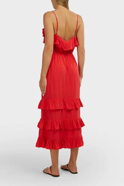 Shop Melissa Odabash Bethan Tiered-ruffled Midi Dress In Red