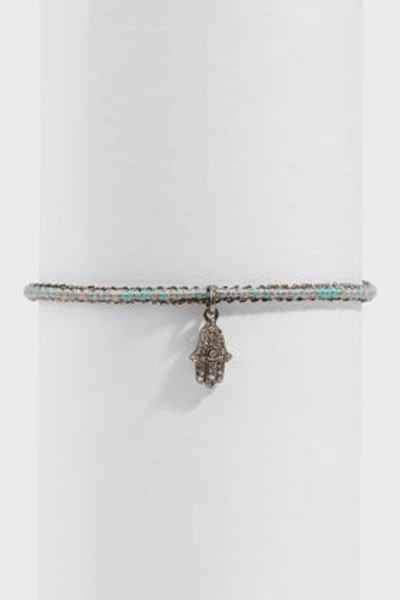 Shop Brooke Gregson Diamond-embellished Hamsa Charm Silk Bracelet In Pink