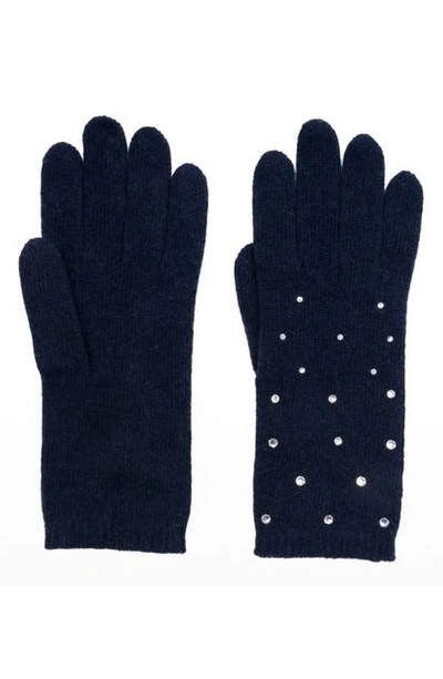 Shop Carolyn Rowan Accessories Crystal Embellished Cashmere Gloves In Navy