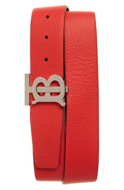 Shop Burberry Tb Monogram Reversible Leather Belt In Brmilitary Red/black
