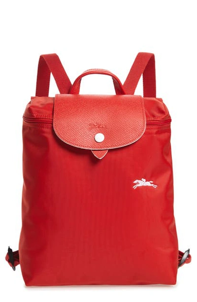 Shop Longchamp Le Pliage Club Backpack In Vermillion