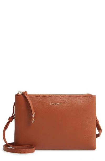 Shop Ted Baker Danii Double Zip Leather Crossbody In Brown