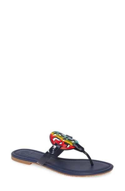 Shop Tory Burch Miller Flip Flop In Bright Rainbow/ Royal Navy