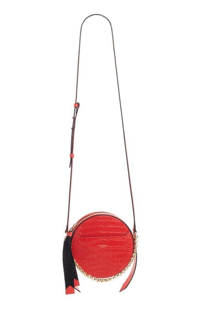 Shop Givenchy Round Eden Crocodile Embossed Leather Crossbody Bag In Red