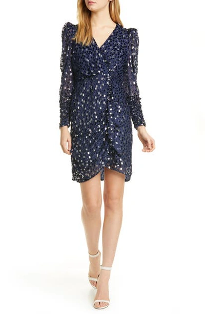 Shop Kate Spade Scatter Dot Metallic & Velvet Textured Long Sleeve Dress In Celestial Blue