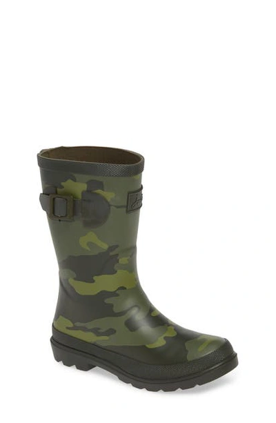 Shop Joules Mid Height Print Welly Rain Boot In Khaki Camo