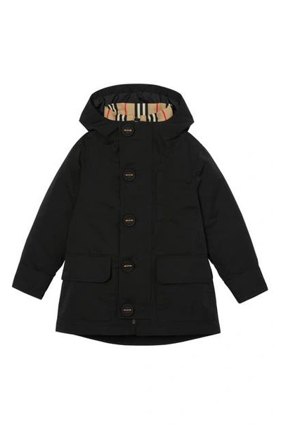Shop Burberry Rowan Hooded Coat With Detachable Icon Stripe Down Puffer Liner In Black