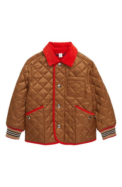 Shop Burberry Culford Icon Stripe Trim Diamond Quilted Jacket In Bronze