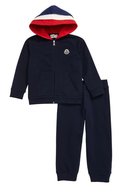 Shop Moncler Molleton Full Zip Hoodie & Sweatpants Set In Navy