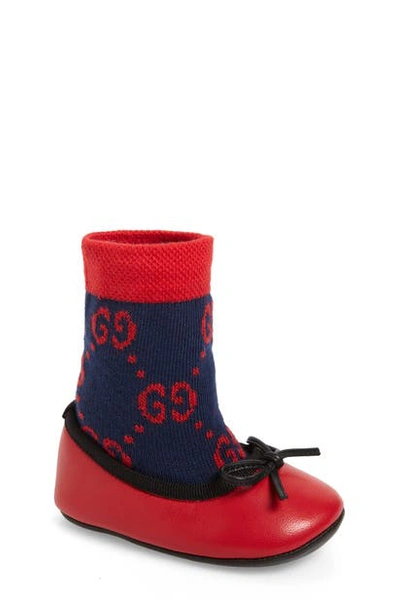 Shop Gucci Felicie Logo Sock Ballet Flat In Blue/ Red