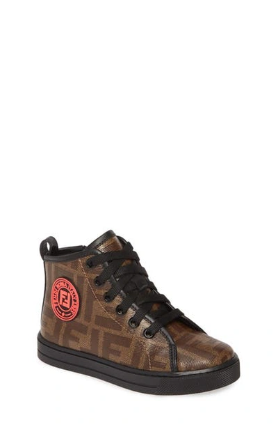 Shop Fendi Double-f Logo High Top Sneaker In Brown/ Gold