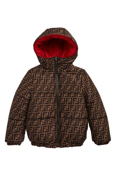 Shop Fendi Reversible Hooded Puffer Jacket In F0uz4 Brn/ Red