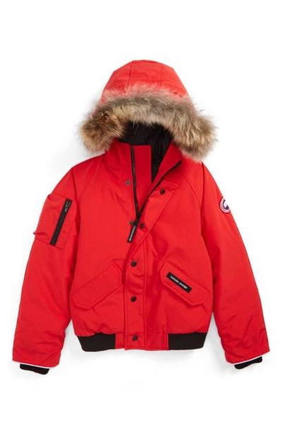 Canada Goose Kids' 'rundle' Down Bomber Jacket With Genuine Coyote Fur Trim  In Red | ModeSens