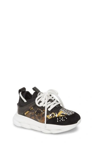 Shop Versace Chain Reaction Sneaker In Black/ Gold/ White