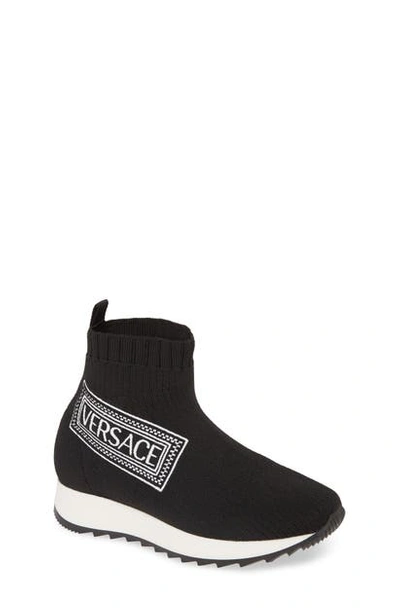 Shop Versace '90s Vintage Logo Sock Sneaker In Black/ White