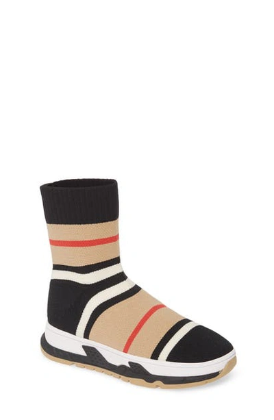 Shop Burberry Stripe Sock Knit Sneaker In Black