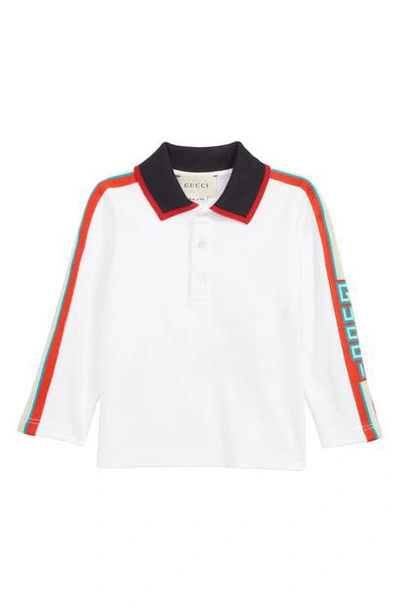 Shop Gucci Long Sleeve Stripe Cotton Pique Polo Shirt In Opt.white/ Multicolor