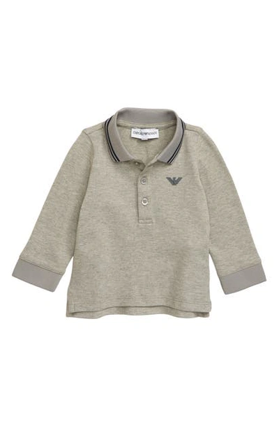 Shop Armani Junior Long Sleeve Polo Shirt In Grey