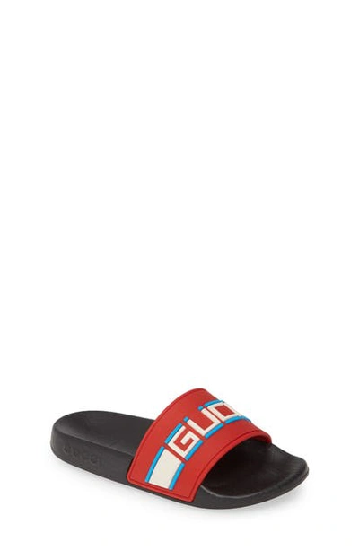 Shop Gucci Logo Slide Sandal In Poppy Red