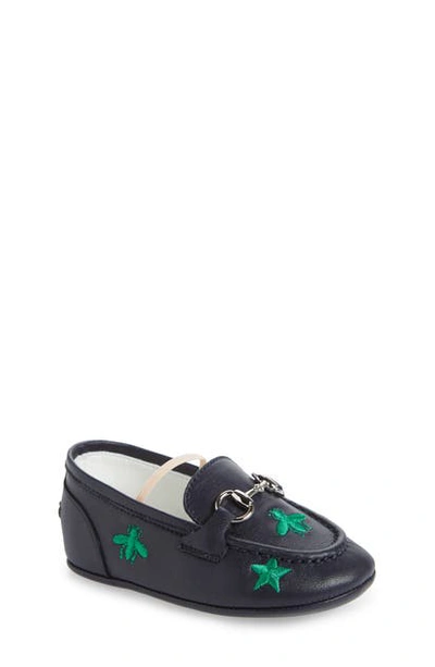 Shop Gucci Baby Jordaan Embroidered Crib Loafer In Blu Brb