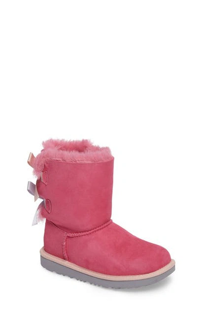 Shop Ugg Toddler Girl's  Bailey Bow Ii Water Resistant Genuine Shearling Boot In Pink/ Blue Suede