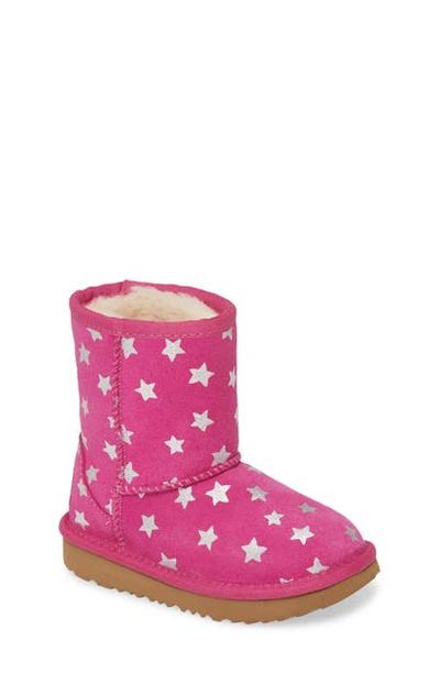 Shop Ugg Girl's  Classic Short Ii Water Resistant Stars Boot In Fuchsia