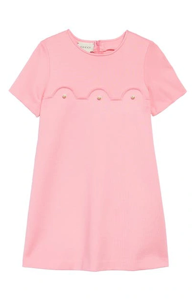 Shop Gucci Scallop Detail Shift Dress In Pink Coral