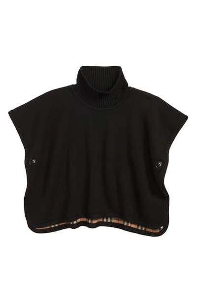 Shop Burberry Beatrix Reversible Merino Wool Vintage Check Poncho In Black