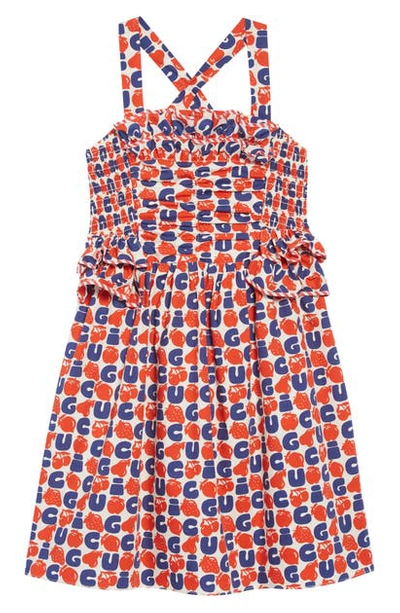 Shop Gucci Print Dress In Ivory/ Blue/ Red