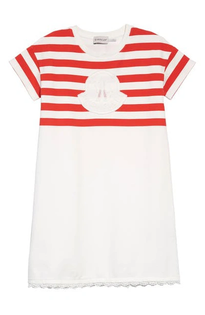 Shop Moncler Stripe Logo Dress In 034 White