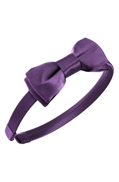 Shop L Erickson 'blair' Silk Bow Headband In Purple Mink