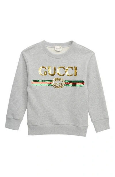 Shop Gucci Sequin Logo Sweatshirt In Light Grey Melange