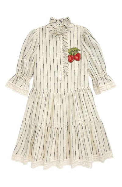 Shop Gucci Strawberry Patch Jacquard Stripe Dress In White/ Blue