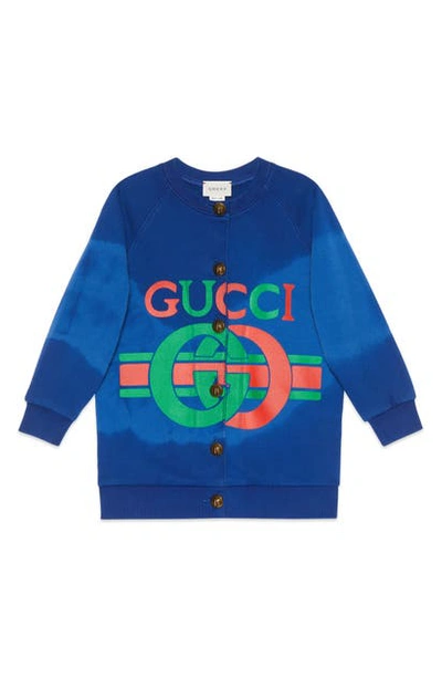 Shop Gucci Interlocking-g Logo Cotton Cardigan In Azure