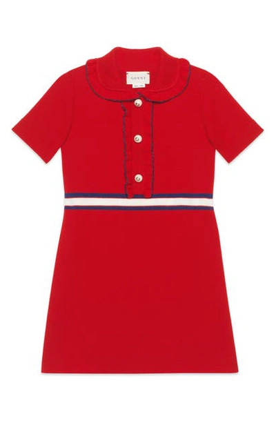 Shop Gucci Ruffle Trim Wool Dress In Live Red