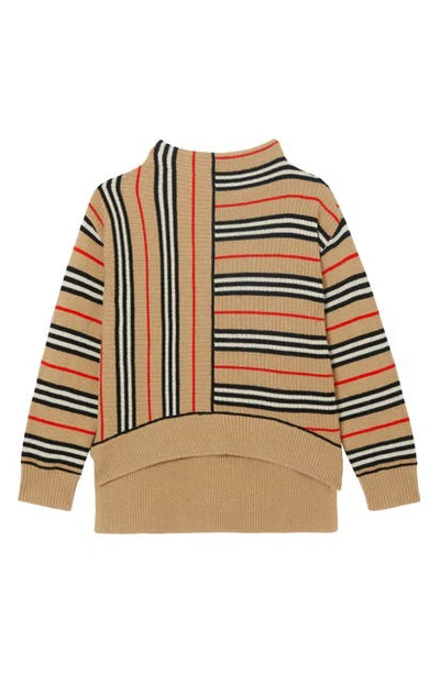 Shop Burberry Bianca Stripe Funnel Neck Sweater In Archive Beige