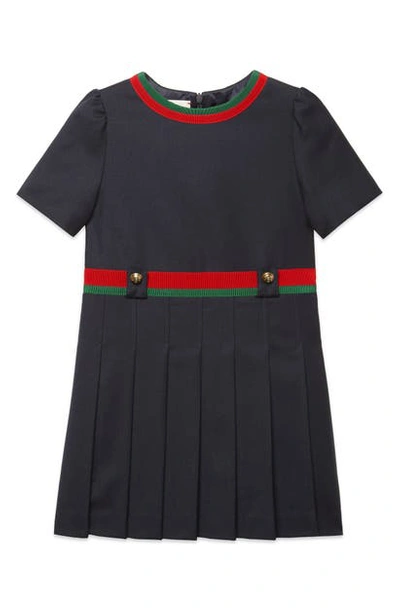 Shop Gucci Pleated Wool Dress In Navy
