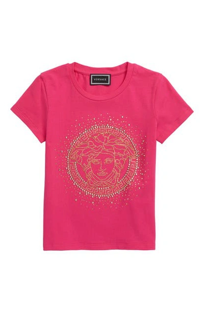 Shop Versace Embellished Strass Medusa Tee In Pink/ Gold
