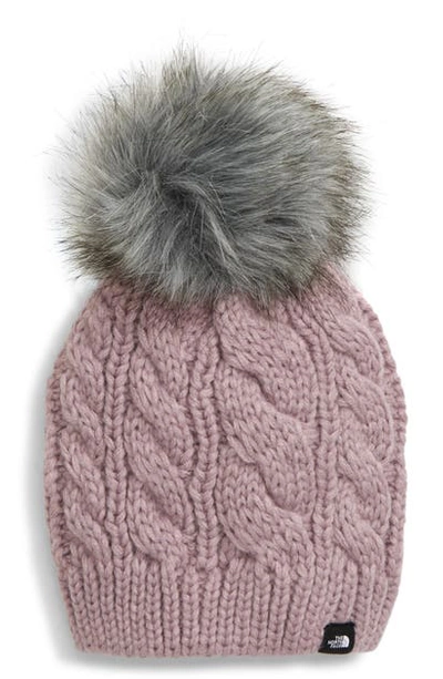 Shop The North Face Oh-mega Knit Beanie With Faux Fur Pompom In Ashen Purple