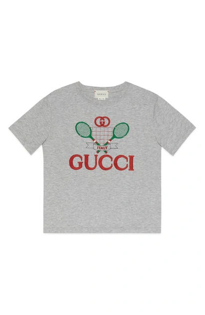 Shop Gucci Logo Embroidered Tee In Light Grey