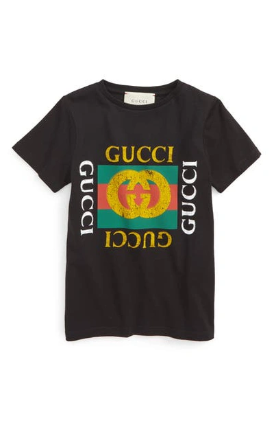 Shop Gucci Logo Graphic T-shirt In Black/ Green/ Red