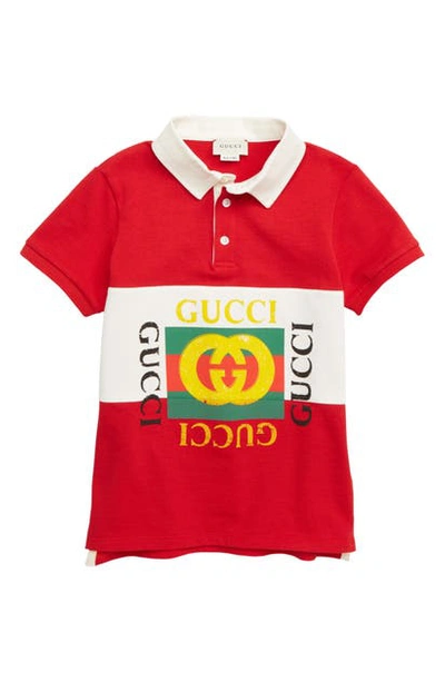 Shop Gucci Logo Polo In Live Red Multicolor
